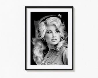Affiche Dolly Parton, art mural en noir et blanc inspiré de la musique de Dolly Parton, affiche vintage, tirages photographiques, tirage d'art photographique de qualité musée