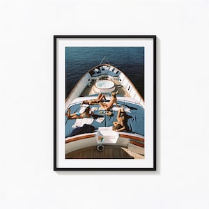 Luxury Yacht Print, Summer Coastal Poster with Sunbathing Women, Vintage Print, Photography Prints, Museum Quality Photo Art Print