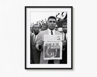 Affiche de Muhammad Ali, « Allah est le plus grand », art mural sportif en noir et blanc, affiche vintage, tirages photographiques, impression photo de qualité musée