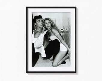 Carrie and Mr Big in Toilet Print, Bathroom Black and White Wall Art, Vintage Print, Photography Prints, Museum Quality Photo Art Print