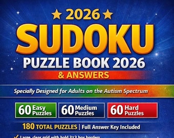 2026 Sudoku Puzzle eBook for Adults | Sensory‑Friendly Autism Edition | 180  Puzzles  | Printable Sudoku with  |  Answers Brain Games