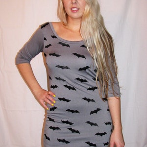 Bat Print Dress mini low back 3/4 sleeves Made to Order image 2