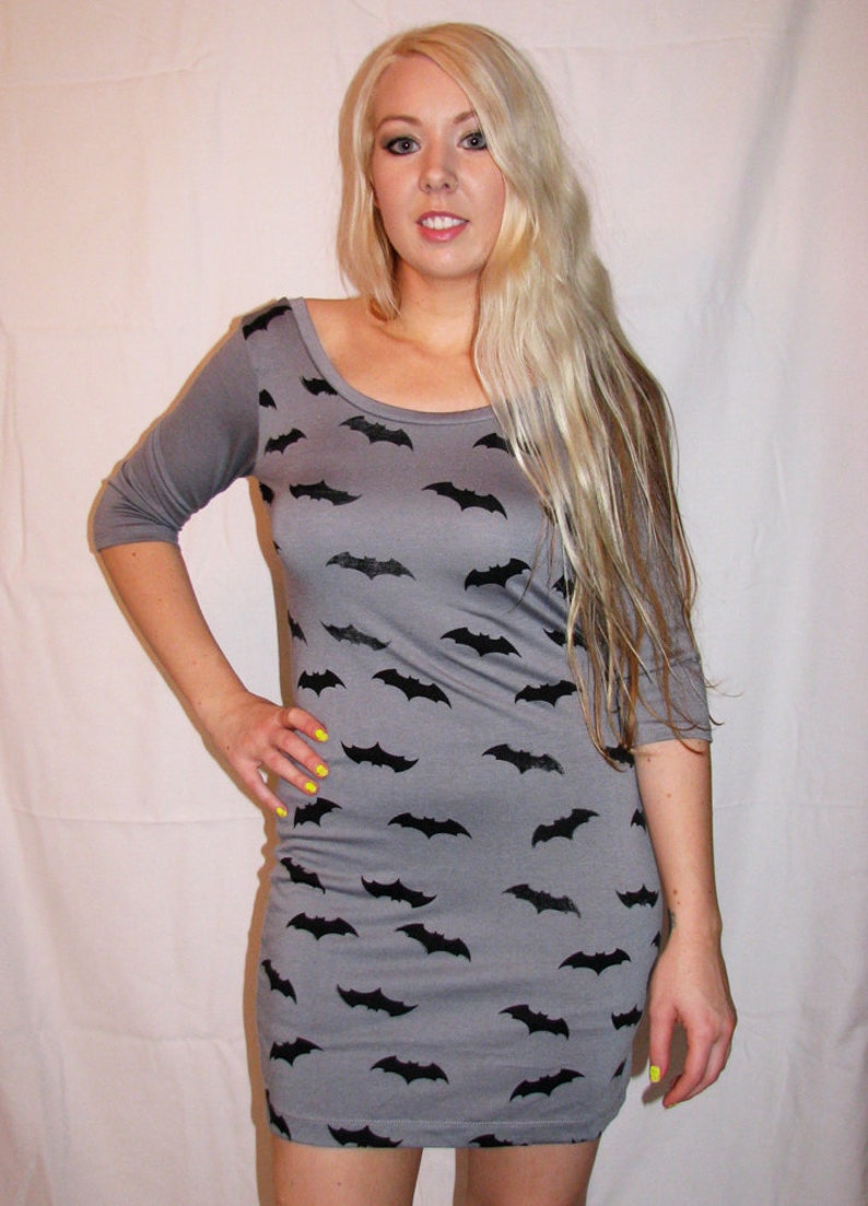 Bat Print Dress mini low back 3/4 sleeves Made to Order image 2