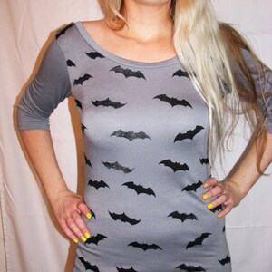 Bat Print Dress mini low back 3/4 sleeves Made to Order image 1