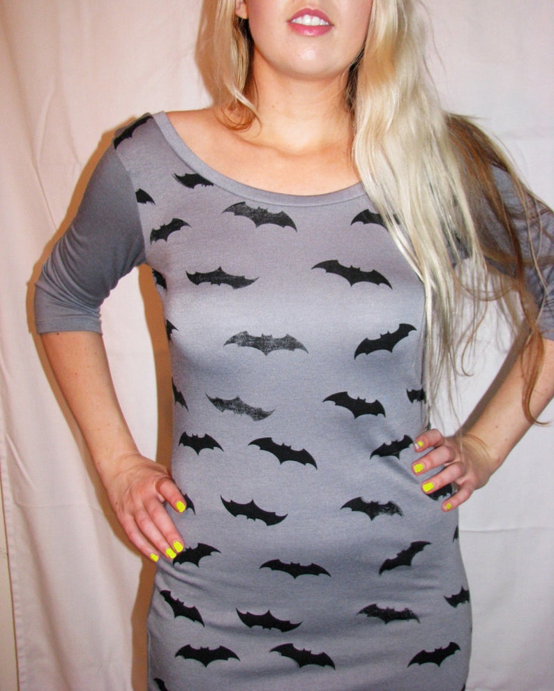 Bat Print Dress mini low back 3/4 sleeves Made to Order image 1