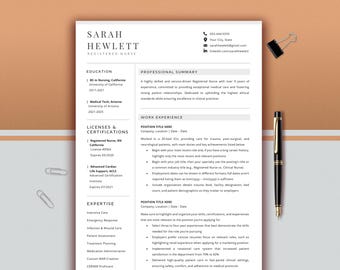 Modern Nurse Resume Template | RN, New Grad CV (Digital Download)