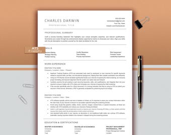Plantilla de currículum ATS, carta de presentación y referencias (Microsoft Word, Mac Pages, descarga instantánea)