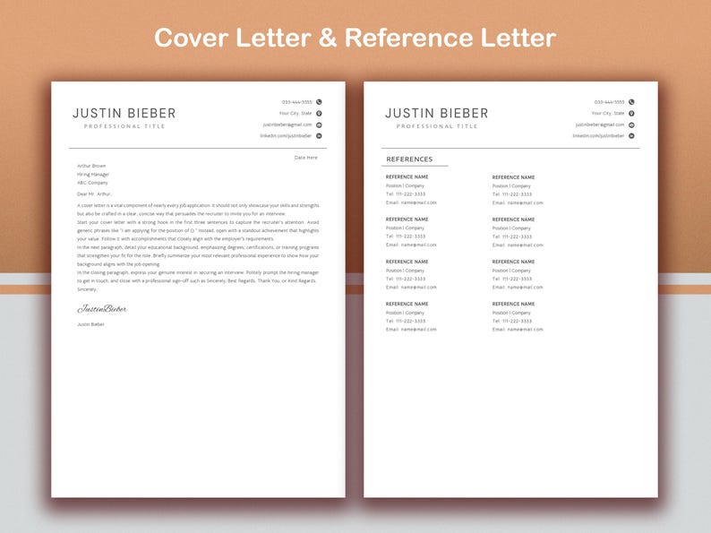 Modern Resume Template, Cover Letter and References (word & Mac Pages ...