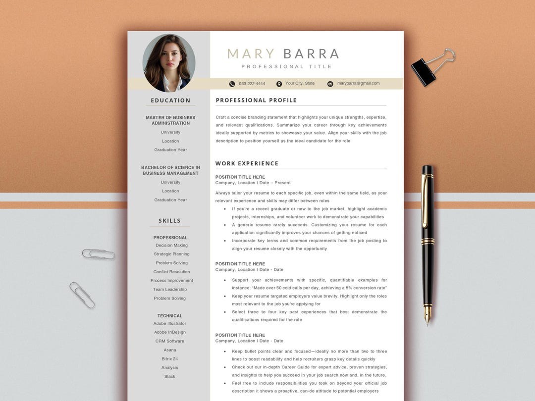 Executive Resume Template | Modern CV Design (digital Download) - Etsy