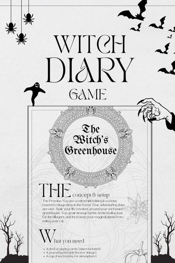 Cozy Solo Journaling RPG | The Witch's Greenhouse | Cottagecore Witch Game | Print and Play PDF | Mindfulness Writing Prompts | Digital Gift