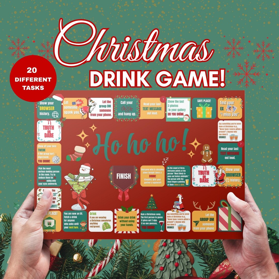 Printable Christmas Drinking Game Adult Holiday Party Board Game — free download
