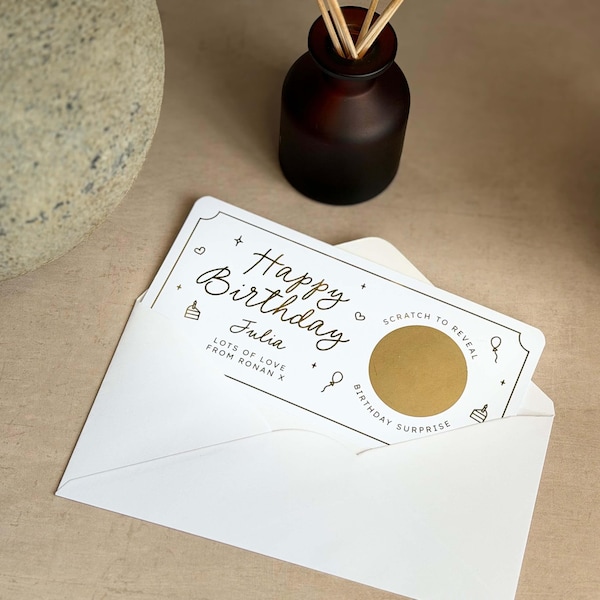 Personalised Birthday Scratch Card, Scratch To Reveal, Custom Gift Voucher, Birthday Surprise, Gold Foil Greeting Card, Gift For Her