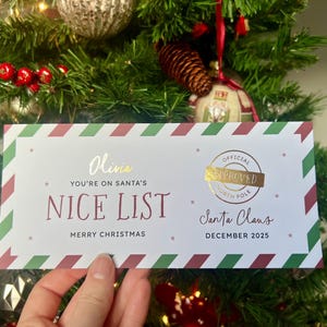 Personalised Nice List Certificate, Letter from Santa, Christmas Gifts for Kids, Gold Foiled Keepsake