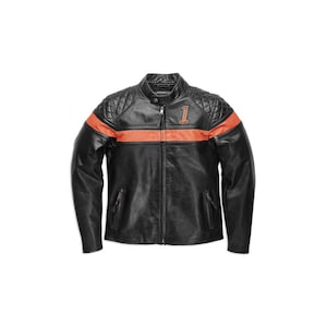 Harley Davidson Leather Jacket Men | Black Cowhide Biker Jacket | Motorcycle Café Racer Riding Coat