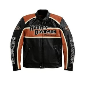 Vintage Herren Harley-Davidson Rindsleder Lederjacke - Klassischer Biker-Stil mit Logo-Patches