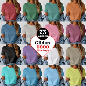 Gildan 5000 Mockup Bundel 73 Kleuren T-shirt Mockup PNG Spijkerjas Flat Lay Mockup Bundel Print On Demand Etsy Shopify Digitaal