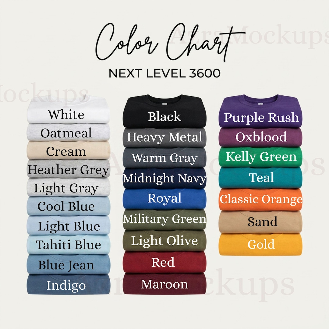 Next Color Next Level 3600 Color Chart T Shirt Color Guide Jersey Tee Palette ...
