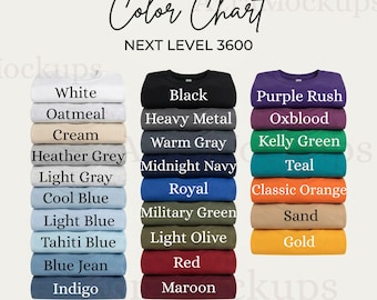 Tabla de colores Next Level 3600 Guía de colores para camisetas Jersey Tee Palette NL3600 Colores JPG Descarga instantánea Listado POD Imagen Printify