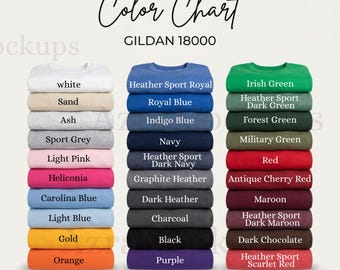 Tabla de colores Gildan 18000 Guía de colores de sudaderas Maqueta de cuello redondo Paleta de colores Gildan 18000 Colores JPG Descarga instantánea Imagen de listado de impresión bajo demanda