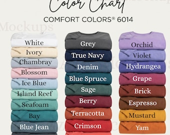 Comfort Colors 6014 Tabla de colores Camiseta de manga larga para adulto de tejido grueso Guía de colores Paleta de colores para cuello redondo teñido en prenda 6014 colores JPG POD