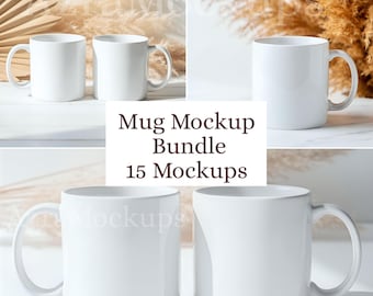 Paquete de maquetas de tazas blancas (15 imágenes) Maqueta de taza de café JPG Conjunto de maquetas de tazas minimalistas Maquetas de productos para listados de Etsy Paquete de maquetas limpias
