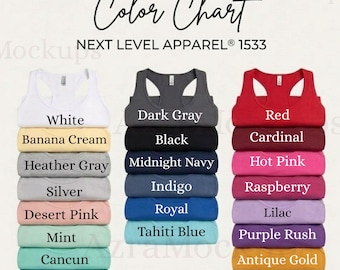 Tabla de colores Next Level 1533 Guía de colores para camisetas sin mangas para mujer Paleta de colores para camisetas sin mangas Racerback NL1533 Colores JPG Descarga instantánea Imagen de listado de impresión bajo demanda