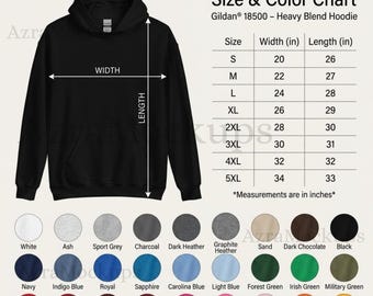Tabla de tallas y colores de la sudadera Gildan 18500 Guía de colores de sudaderas Gildan Heavy Blend Tabla de tallas de sudaderas Colores de sudaderas Printify Imagen de listado de impresión bajo demanda