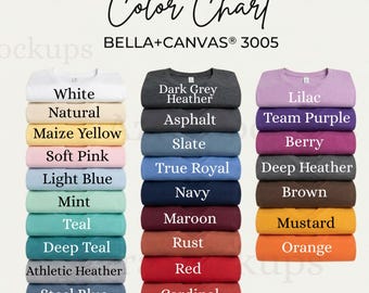Bella Canvas 3005 Tabla de colores para camisetas Guía de colores para camisetas con cuello en V Paleta de 3005 colores JPG Descarga instantánea Listado para impresión bajo demanda Maqueta Printify