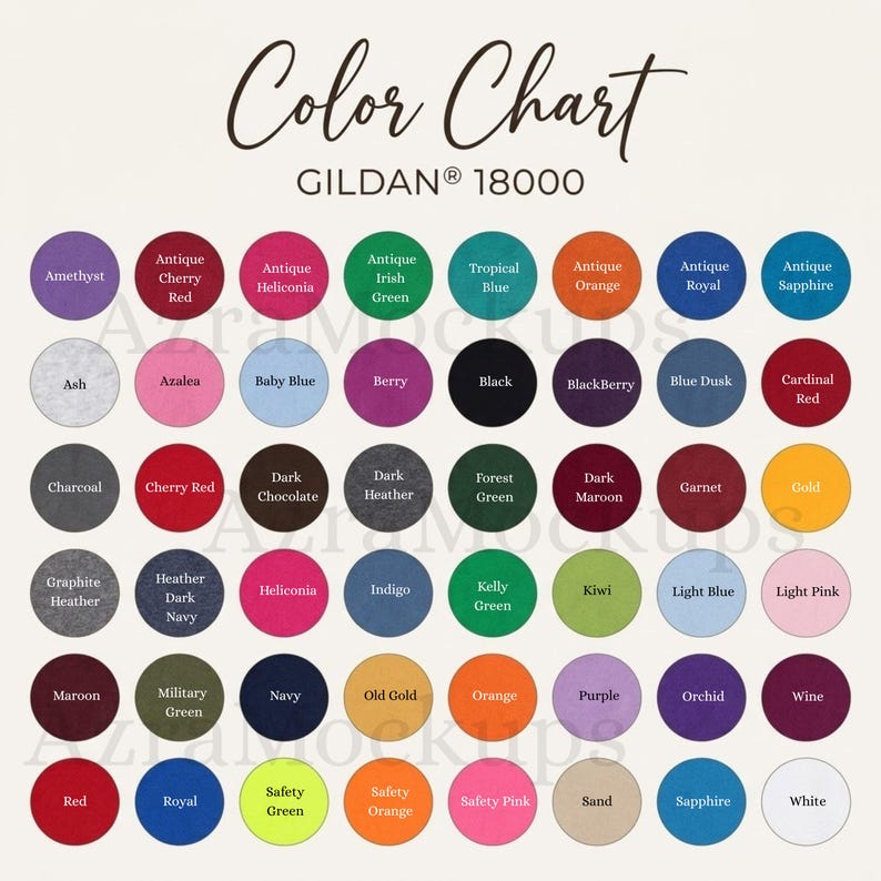 Gildan 18000 Color Chart All Printify Colors Gildan 18000 Sweatshirt ...