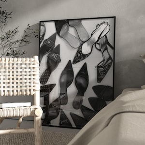 Black and White Vintage Heels Poster – Retro High Heels Wall Art, Luxury Shoe Print, Fashion Home Decor, Stockholm Style Heels Print