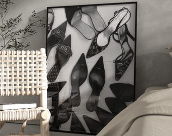 Black and White Vintage Heels Poster – Retro High Heels Wall Art, Luxury Shoe Print, Fashion Home Decor, Stockholm Style Heels Print