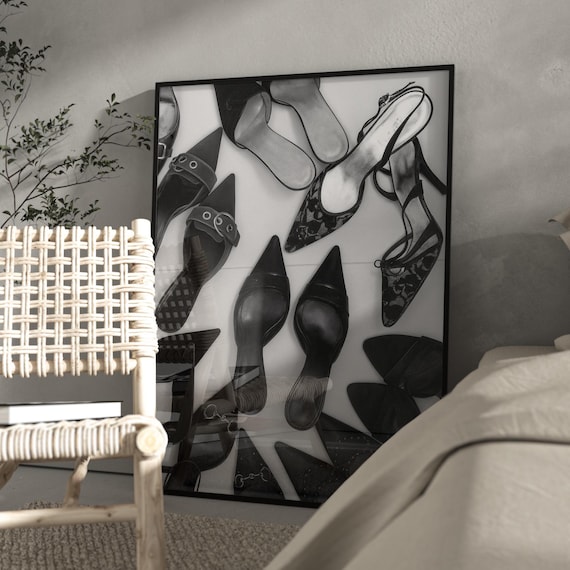 Black and White Vintage Heels Poster – Retro High Heels Wall Art, Luxury Shoe Print, Fashion Home Decor, Stockholm Style Heels Print