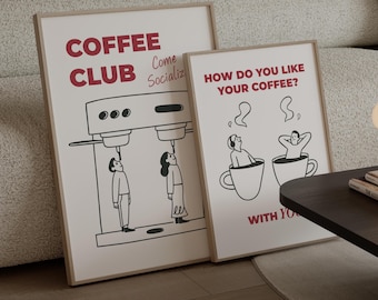Club Coffee Wall Art, Retro Coffee Poster, Coffee Cart Print, Coffee Station Decor, Coffee Lover Art, Coffee Bar Print Art, Coffee Vibes