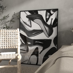 Black and White Vintage Heels Poster – Retro High Heels Wall Art, Luxury Shoe Print, Fashion Home Decor, Stockholm Style Heels Print