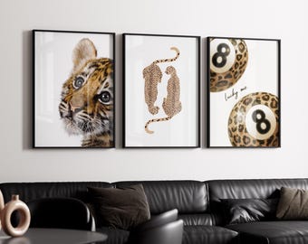 Retro Leopard Wall Art Set – 3 Trendy Posters, Y2K Fashion Decor, Trendy Leopard Print, Aesthetic Dorm & Apartment Decor, Leopard Wall Art