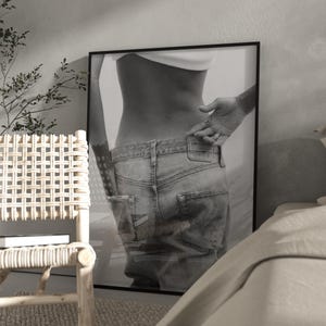 Black & White Jeans Art Print – Stockholm Modern Stylish Body Silhouette Poster, Y2K Fashion Aesthetic Denim Poster, Stockholm Art Print