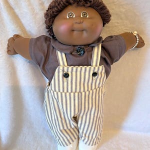 Vintage 1983 Coleco Cabbage Patch Kids African American Boy Doll | Brown Loop Yarn Hair & Pinstripe Overalls-Read Description