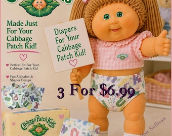 LOOK New Diapers For Your Cabbage Patch Kids  | Colorful ABC Alphabet Print Fits 14"-20" CPK Dolls | Reusable Toy Doll Accessories