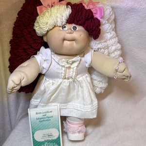 Rare Vintage Coleco CPK Doll in Rare KT Factory White Swiss Dot Dress - Near Mint with Original Tights Added & Original Adoption Papers