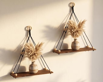 Houten hangplanken in rustieke stijl met houten kralen | Boerderij boho wanddisplay