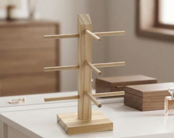 Wooden Eyeglass Display Stand | Sunglasses Organizer Rack & Jewelry Holder | Countertop Retail Display Storage Rack