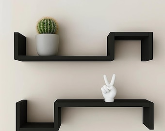 Minimalistische set zwevende wandplanken | Modern L-vormig houten decor