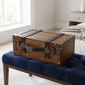 Vintage geïnspireerde houten schatkist | Decoratieve rustieke sieradenemmer | Opbergset voor kofferbak hout