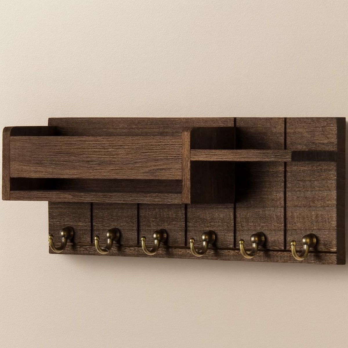 Rustic Wood Key Holder & Mail Organizer | Wall Mounted Key Rack with Shelf | Entryway Decor