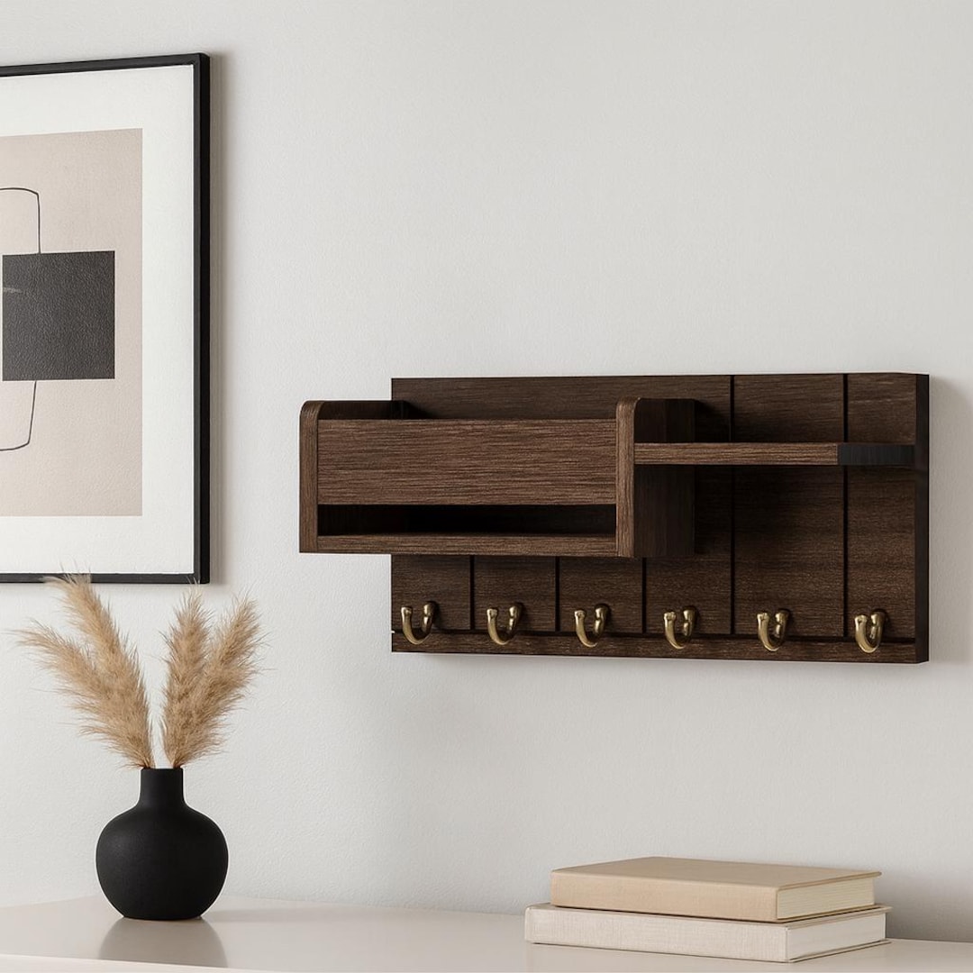Rustic Wood Key Holder & Mail Organizer | Wall Mounted Key Rack With ...