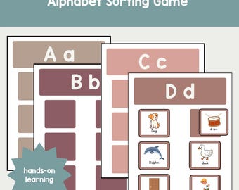 Alphabet Letter & Word Sorting Cards: Phonics Game for Preschool (Printable Digital Download
