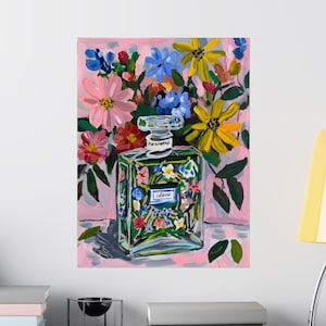 Luxury Perfume Bottle Wall Art | Hand-Painted Floral Poster | Impressionist Style Print | Home Decor in Multiple Sizes