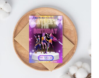 K-Pop Dämonenjäger Geburtstagseinladung, bearbeitbare Canva Vorlage (digitaler Download)