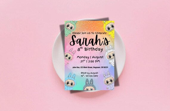 Labubu Birthday Invitation, Editable Canva Template (Digital Download)