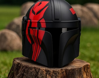 Handmade Matte Black Mandalorian Helmet | Red Detail, Adult Cosplay Prop